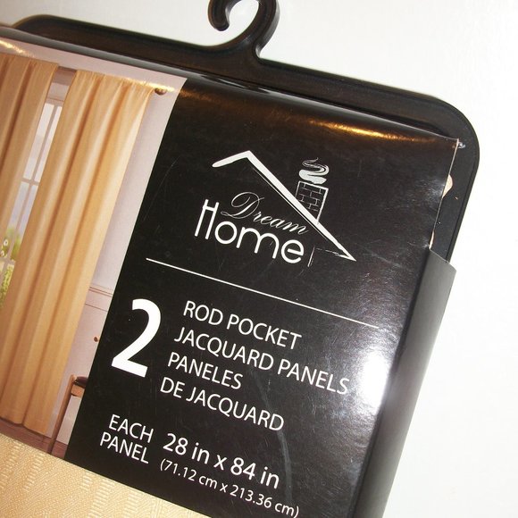 DREAM HOME NWT Gold Jacquard Rod Pocket Curtains Drapes 2 Panels 28" x 84" each - Picture 2 of 8